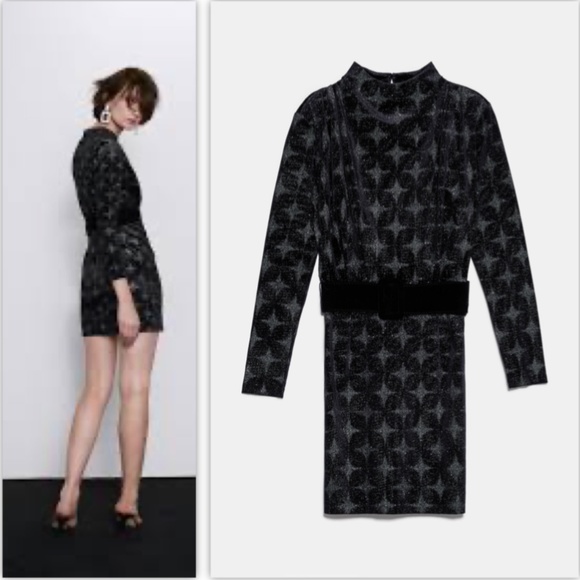 NWT Zara Black Belted Velvet Dress - Picture 7 of 8